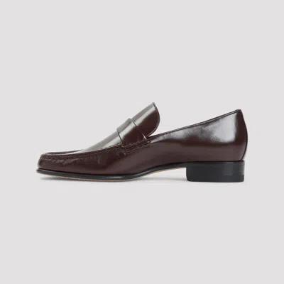 Phoebe Philo Brown Calf Leather Loafers With Hand-stitched Detailing In Black