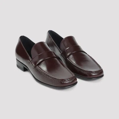 Phoebe Philo Brown Calf Leather Loafers With Hand-stitched Detailing In Black