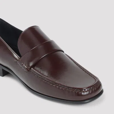 Phoebe Philo Brown Calf Leather Loafers With Hand-stitched Detailing In Black