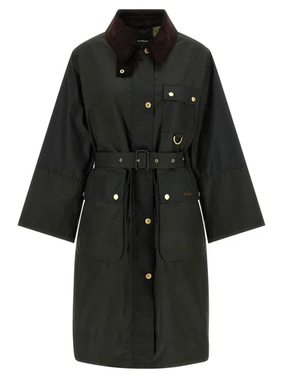 Barbour Belted Tartan-cuff Coat In Green
