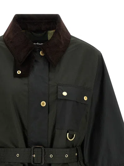Barbour Belted Tartan-cuff Coat In Green