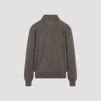 Phoebe Philo Light Brown Wool Zip Polo With Pointed Collar And Ribbed Details In Gray