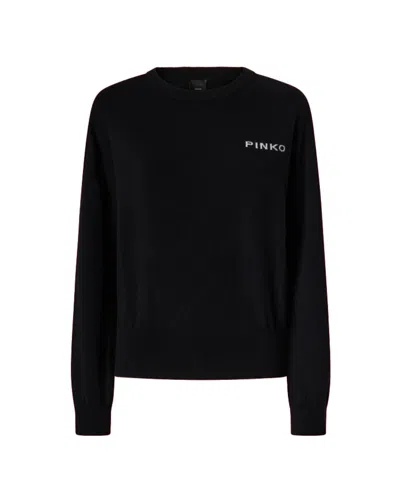 Pinko Black Love Birds Maxi Logo Sweater In Black