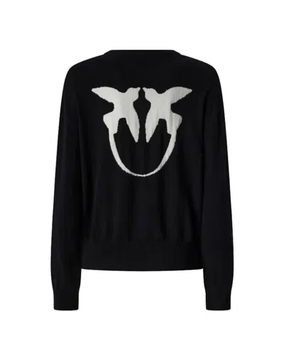 Pinko Black Love Birds Maxi Logo Sweater In Black