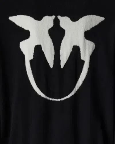 Pinko Black Love Birds Maxi Logo Sweater In Black