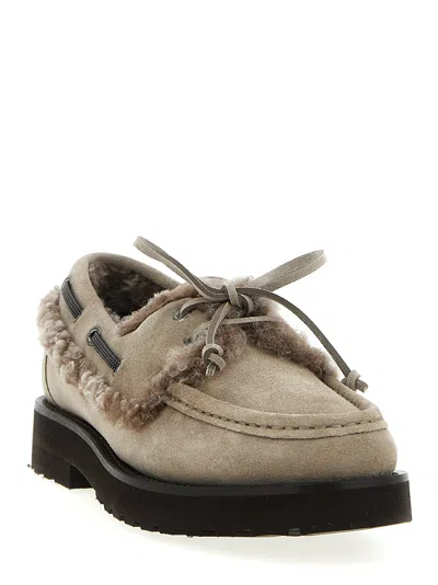 Brunello Cucinelli Precious Insert Boat Shoe In Silver