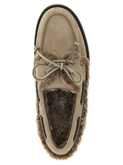 Brunello Cucinelli Precious Insert Boat Shoe In Silver