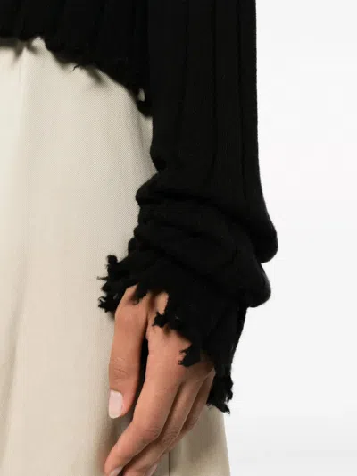 Uma Wang Cropped Ribbed Knitwear Top With Long Sleeves In Black