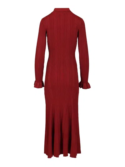 Self-portrait Fitted Ribbed Maxi Dress With Classic Collar In Red