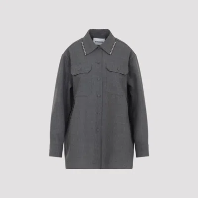 Jil Sander Relaxed Fit Grey Wool Shirt With Pearl Trim And Flap Pockets In Gray