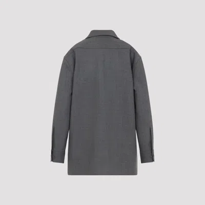 Jil Sander Relaxed Fit Grey Wool Shirt With Pearl Trim And Flap Pockets In Gray