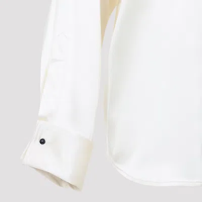 Phoebe Philo Liquid Utility White Silk Shirt With Pointed Collar And Button Tabs In White