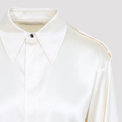 Phoebe Philo Liquid Utility White Silk Shirt With Pointed Collar And Button Tabs In White