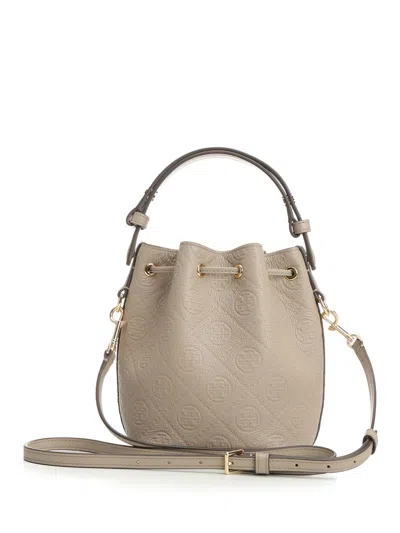 Tory Burch T Monogram Pebble Mini Bucket Bag Handbags Grey
