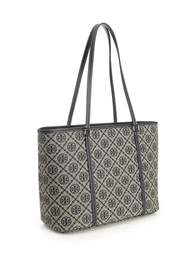 Tory Burch T Monogram Small Zip Tote Shoulder Bags Blue