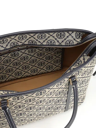 Tory Burch T Monogram Small Zip Tote Shoulder Bags Blue