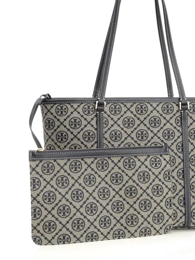 Tory Burch T Monogram Small Zip Tote Shoulder Bags Blue
