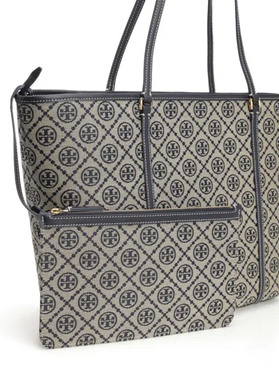 Tory Burch T Monogram Zip Tote Shoulder Bags Blue
