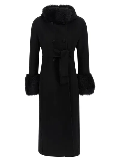 Valentino Womens Nero Fur-embellished Belted Wool And Cashmere Wool Coat In Black