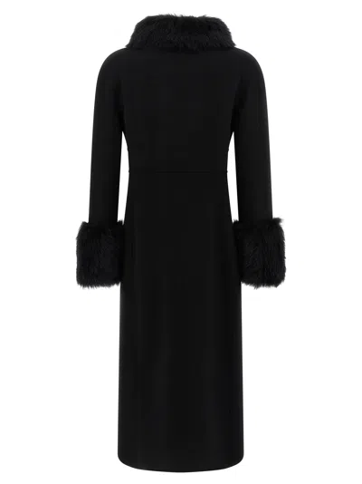 Valentino Womens Nero Fur-embellished Belted Wool And Cashmere Wool Coat In Black