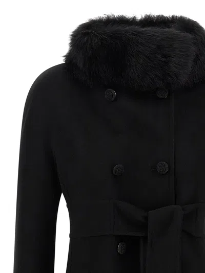 Valentino Womens Nero Fur-embellished Belted Wool And Cashmere Wool Coat In Black