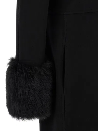 Valentino Womens Nero Fur-embellished Belted Wool And Cashmere Wool Coat In Black