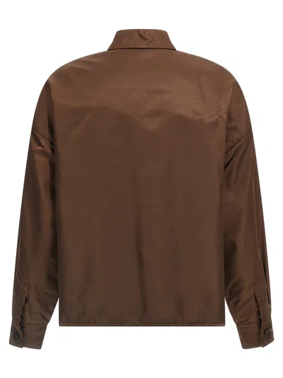 Weekend Max Mara Collared Crop Shirt With Chest Pockets And Long Sleeves In Brown