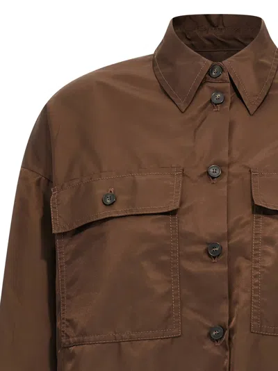 Weekend Max Mara Collared Crop Shirt With Chest Pockets And Long Sleeves In Brown