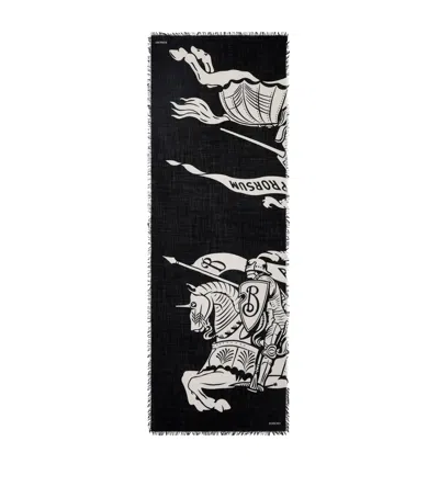 Burberry Wool Wide Ekd Scarf In Black