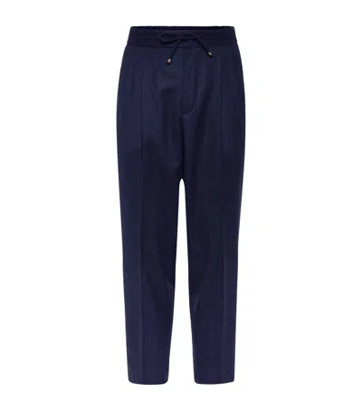 Brunello Cucinelli Virgin Wool Drawstring Leisure Trousers In Blue