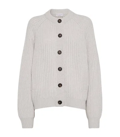 Brunello Cucinelli Cashmere Feather Yarn Cardigan In White