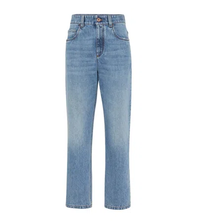 Brunello Cucinelli Logo Patch Mid-rise Straight-fit Jeans In Blue