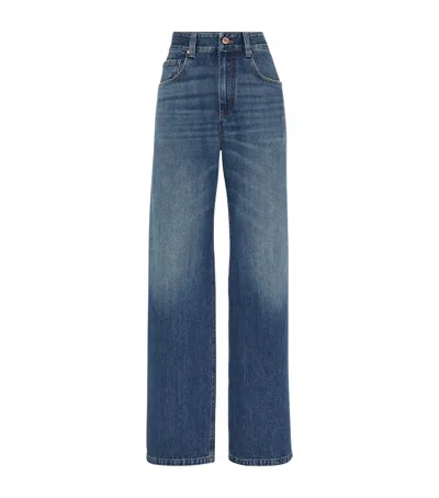 Brunello Cucinelli Blue Jeans With Logo Patch On The Rear And Monil Detail On The Loop In Denim Woman In Blue