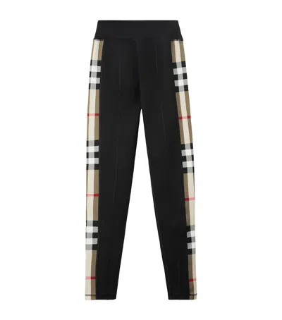 Burberry Leggings In Stretch Jersey With Check Inserts In Black