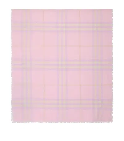 Burberry Wide Wool Scarf With Check Pattern In Pink