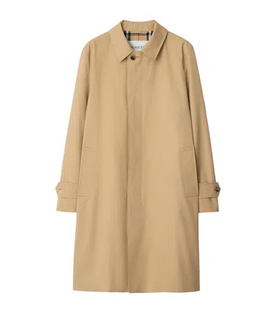Burberry Long Beige Gabardine Car Coat In Brown