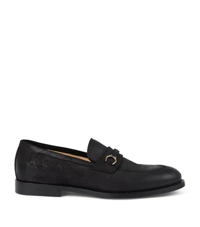 Brunello Cucinelli Suede Penny Loafers With Round Toe And Buckle In Black