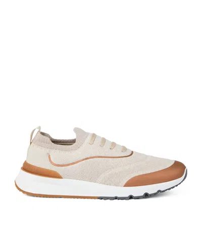 Brunello Cucinelli Canvas Sneakers With Contrasting Toe Cap In Brown
