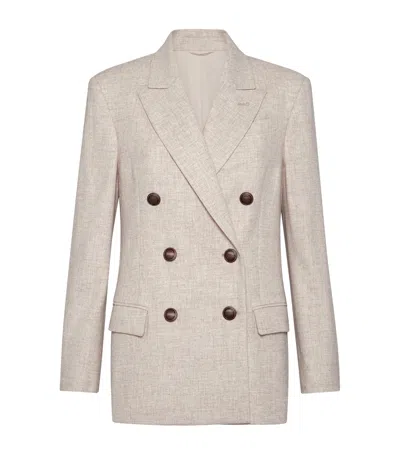 Brunello Cucinelli Double-breasted Jacket With Luxurious Cotton-wool Blend And Elegant Detailing In Sand