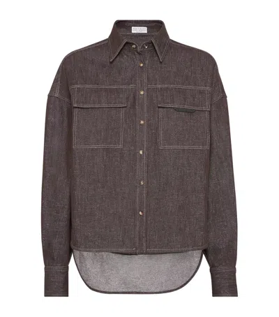 Brunello Cucinelli Cotton Blend Shirt Metallic Finish In Brown