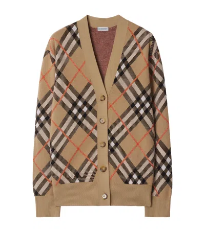 Burberry Check Pattern V-neck Cardigan In Brown
