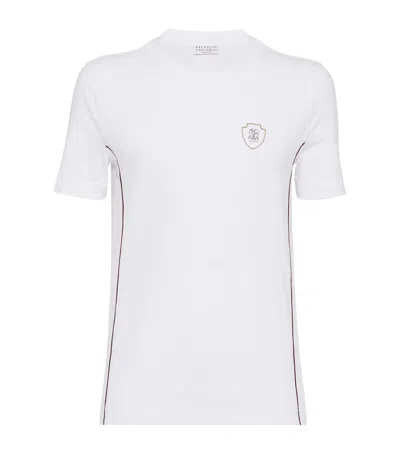 Brunello Cucinelli Patch Logo T-shirt With Contrast Trim In White