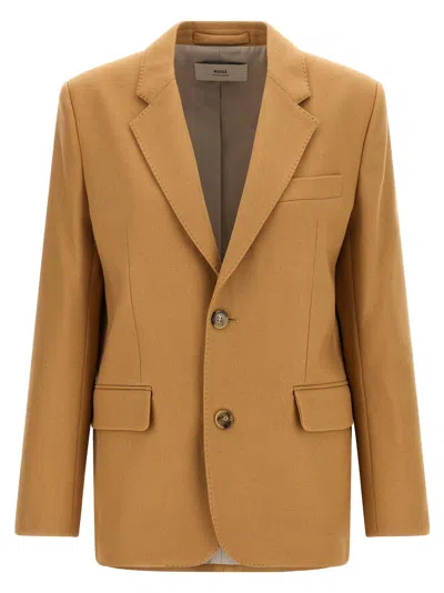 Ami Alexandre Mattiussi Ami Single-breasted Wool Blazer With Structured Shoulders In Brown