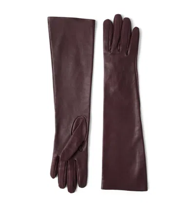 Brunello Cucinelli Long Leather Gloves In Burgundy