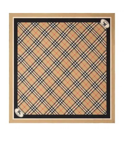 Burberry Medium Check Ekd Stamp Square Silk Twill Scarf In Sand