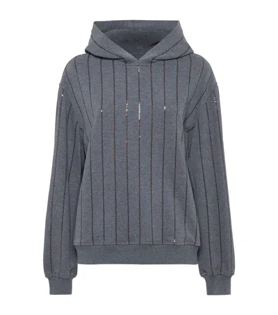 Brunello Cucinelli Dazzling Chalk Stripe Embroidery Cotton Sweatshirt In Gray