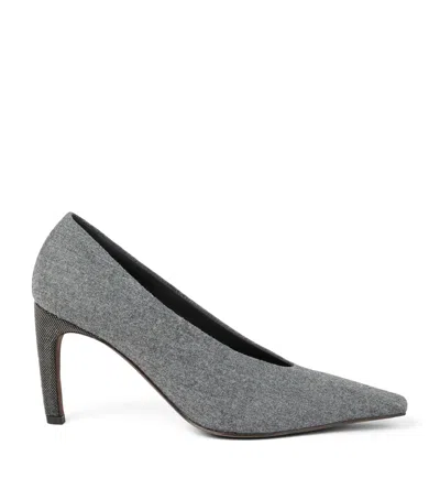 Brunello Cucinelli Water-resistant Virgin Wool Flannel Heels With Precious Details In Gray