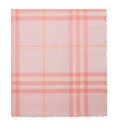 Burberry Wide Check Wool Scarf In Pink