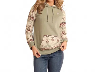 Rock & Roll Denim Contrasting Sleeve Hoodie In Jade In Green