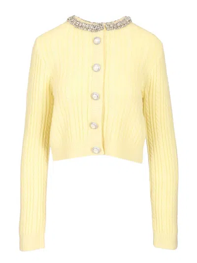 Self-portrait Crystal-embellished Cable-knit Cardigan In Yellow